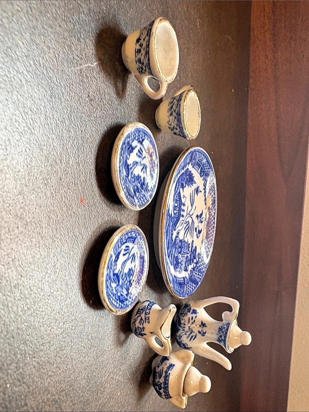 Vintage ~ Doll House Dollhouse Mini Porcelain China Blue White Tea Set 10 Blue
